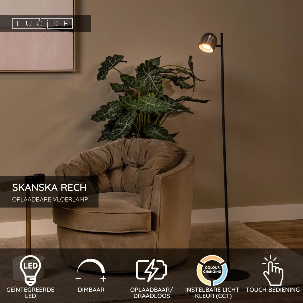 Lampe sur pied rechargeable Skanska Rech Gris métallique Lucide 5411212032157