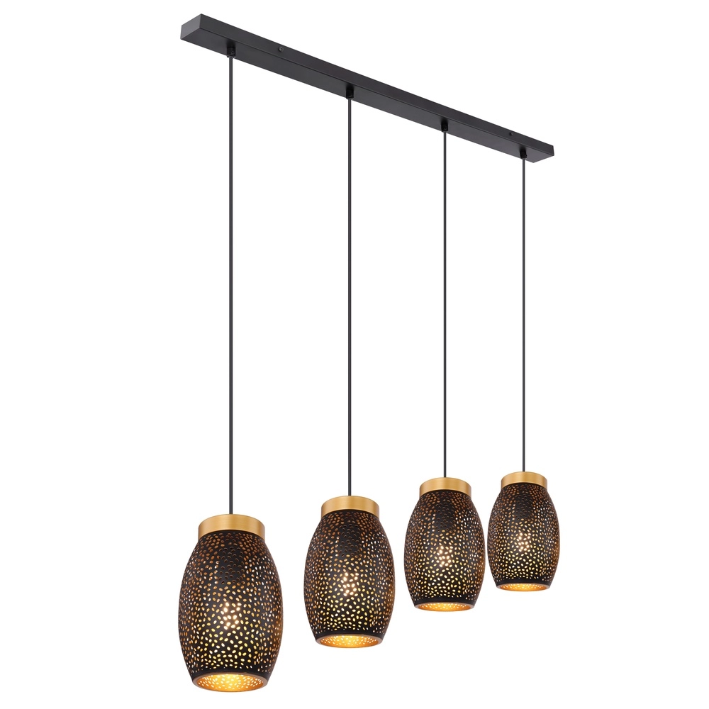 Lampe suspendue à 4 lumières Narri Noir avec or - petits trous