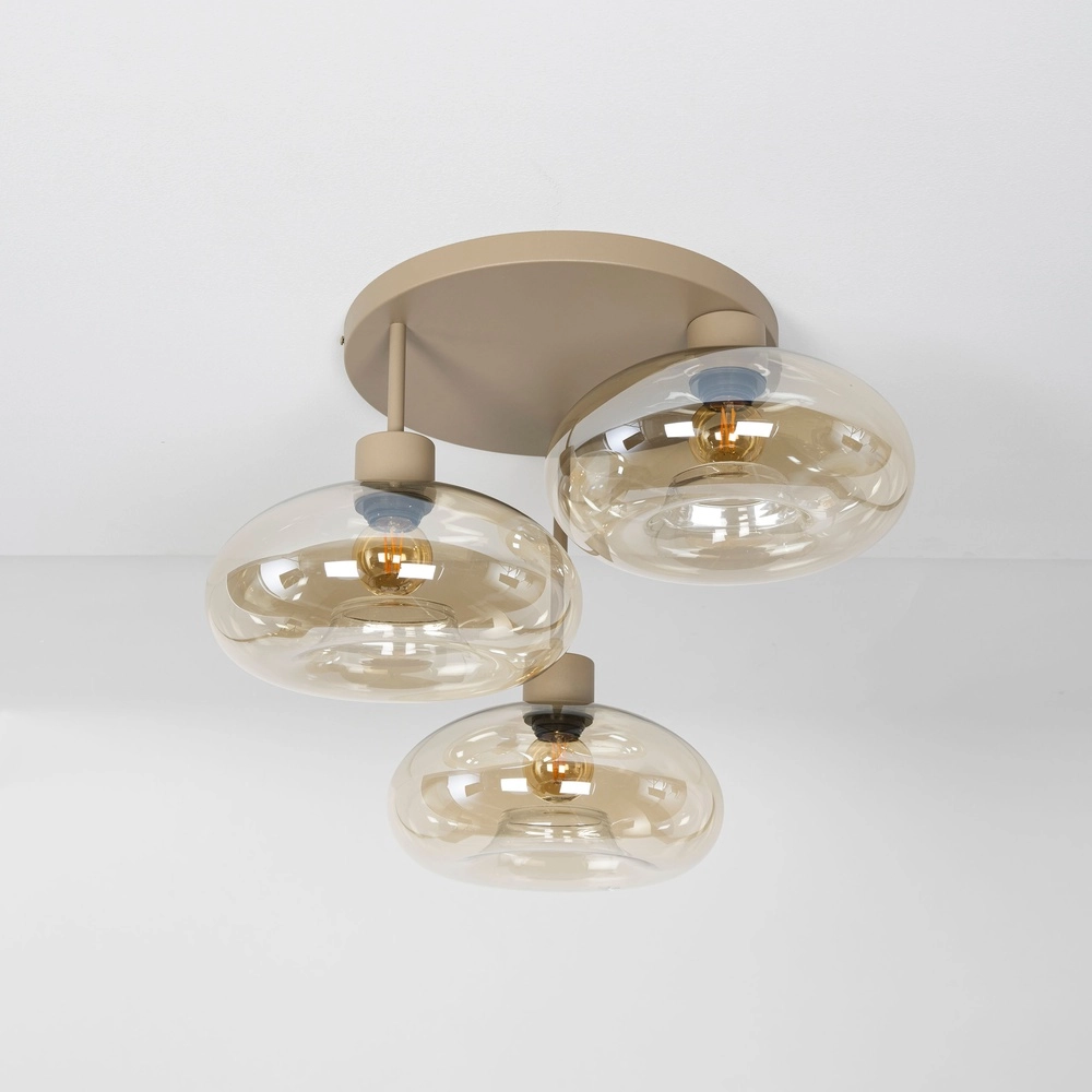 Lampe de plafond à design Serene Brun sable clair à 3 Lyora 8716803514782