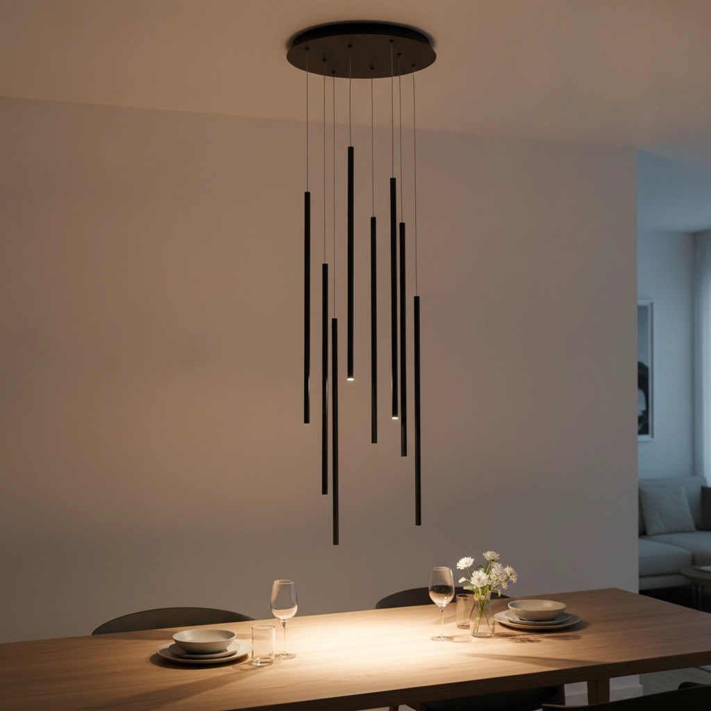 Suspension design Elettra 8 lumières noir