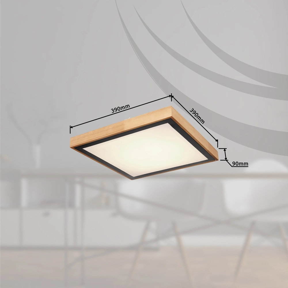Lampe de plafond Bruno 39 cm carrés noirs avec du bois Globo 9007371433469