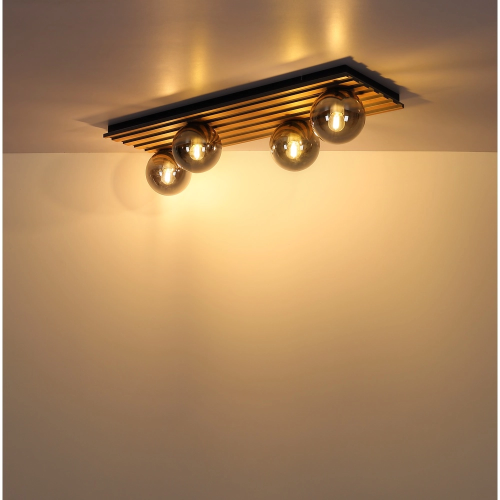 Lampe de plafond Parsons 4-noir clair avec bois Globo 9007371583003
