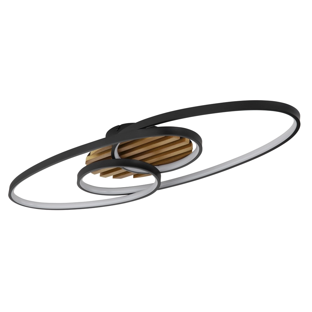 Lampe ovale de plafond Tisha I noir avec bois Globo 9007371572281