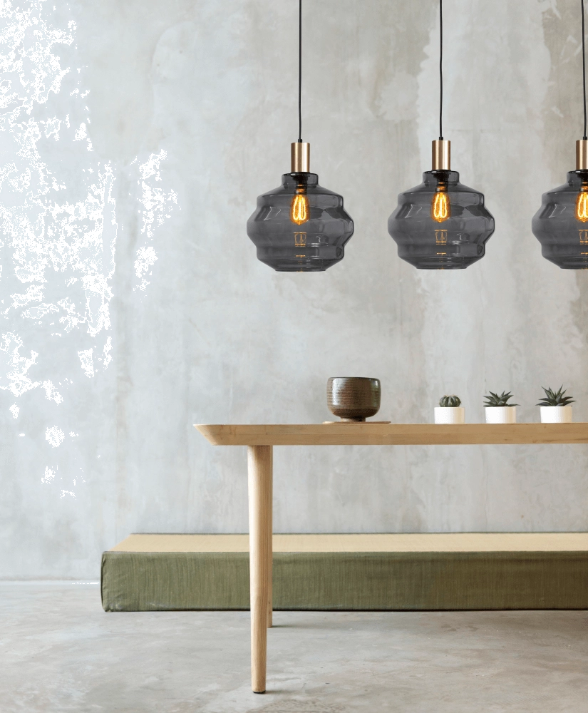 Lampe suspendue 3 lumières - dorée - Porto avec verres à fumée Ball - Ø 30cm Masterlight 8718121269610
