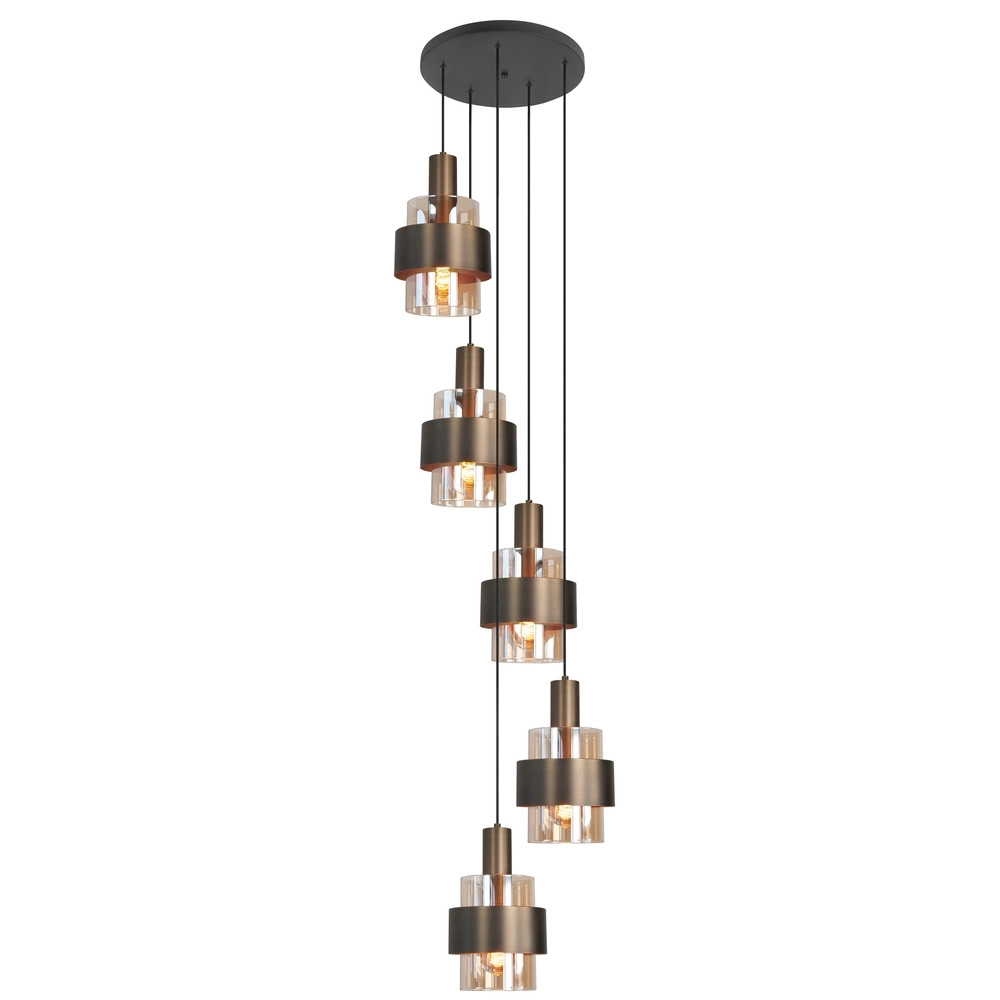 Suspension 5 lumières Marrone noir avec bronze cuivré Suspension 5 lumières Marrone noir avec bronze cuivré