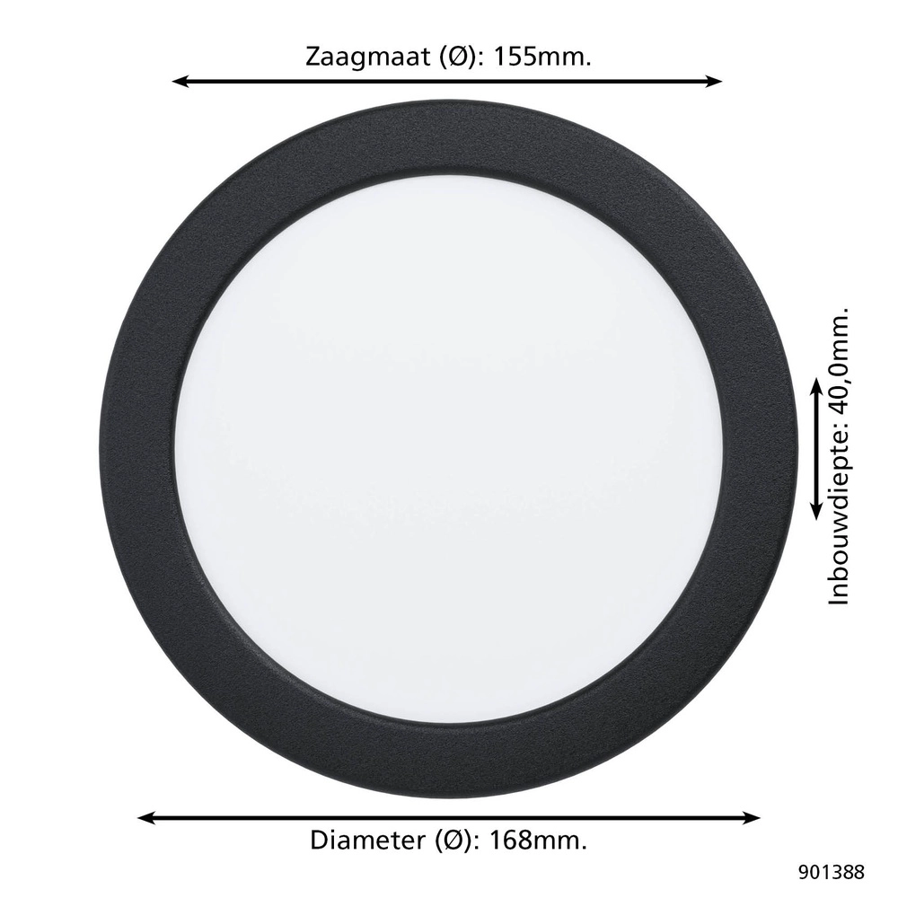 Lampe encastrée Fueva 6 rond - noir - Ø 16,8 cm Eglo 9008606330690