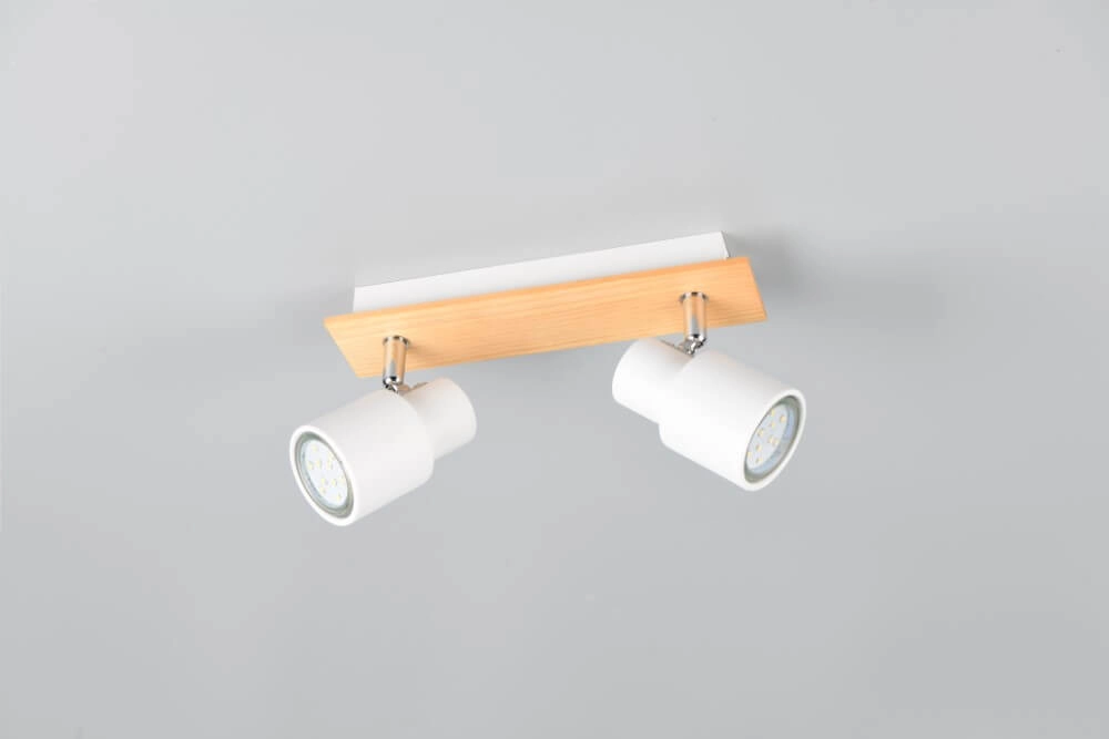 Plafonnier 2 lumières Pierre blanc avec du bois Trio 4017807638165