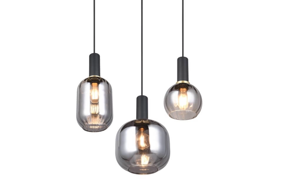 Lampe suspendue pour salle à manger Diva 3 lumières - verre fumé Trio 4017807614565