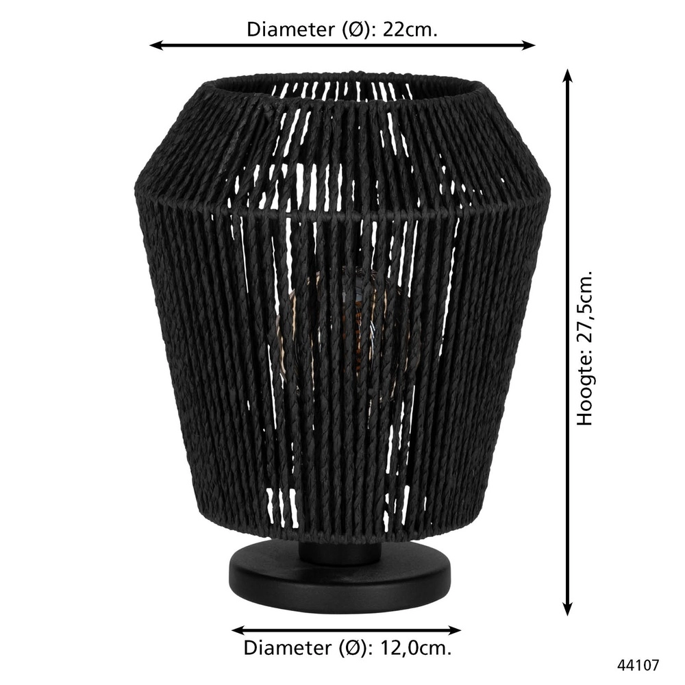 Lampe de table à corde Persley Ø 22cm - noir Eglo 9002759441074
