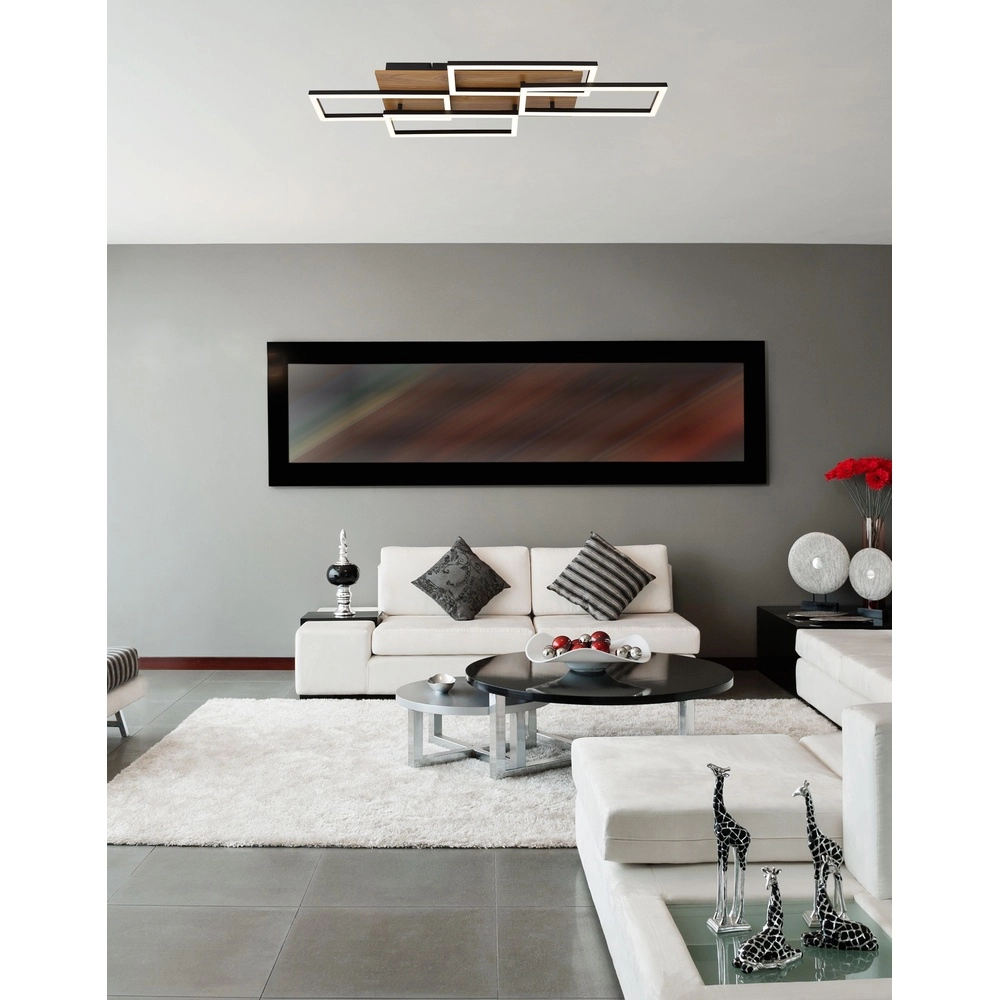 Lampe de plafond à design Jeffry noir avec bois Globo 9007371533824
