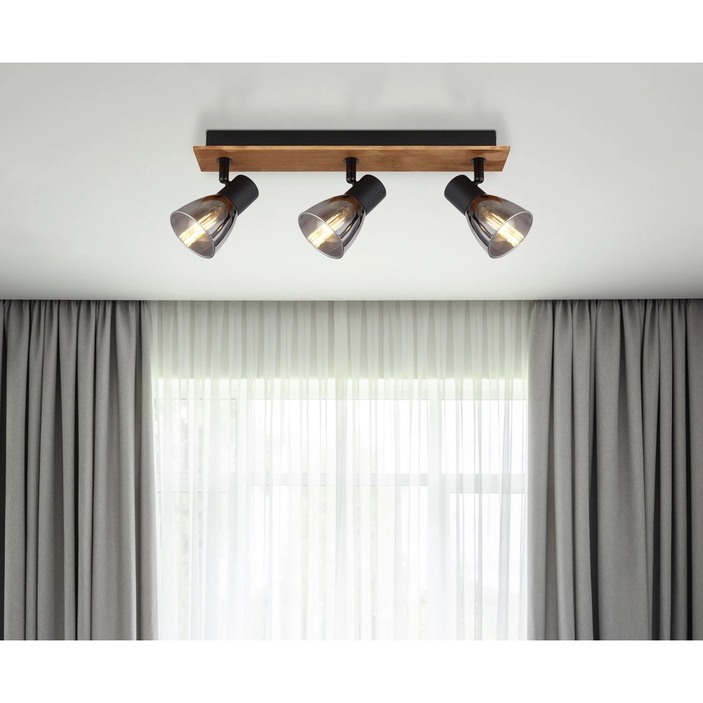 Lampe de plafond Claude 3-noir clair avec bois Globo 9007371431212