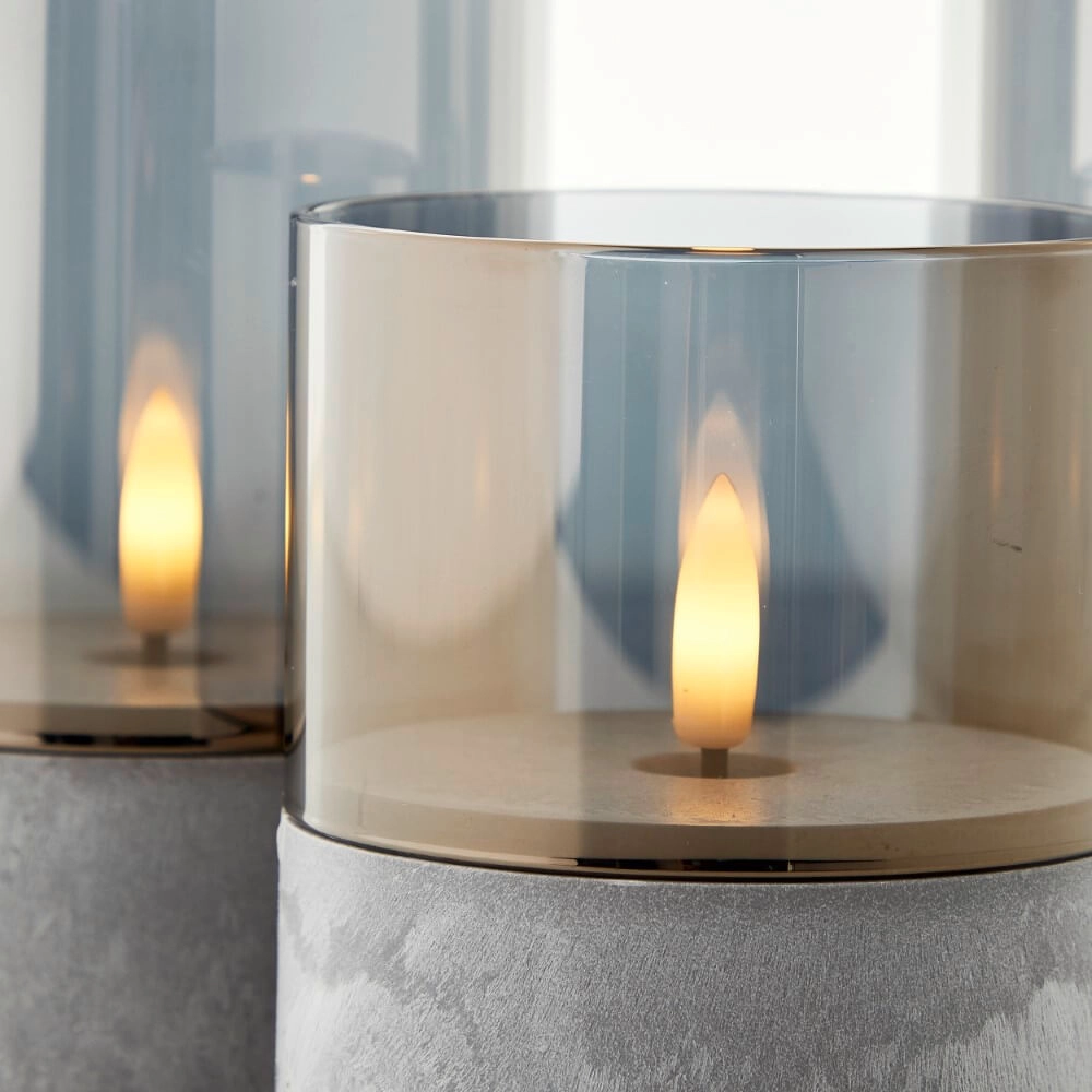 Ensemble de 3 lampes de table Bougie verre de fumée Brilliant 4004353428326