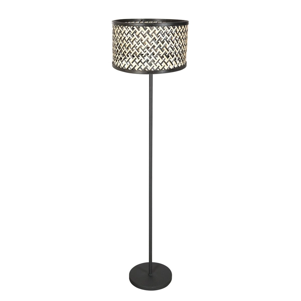 Lampadaire noir Noor avec rotin et capot noir Steinhauer 8712746182323