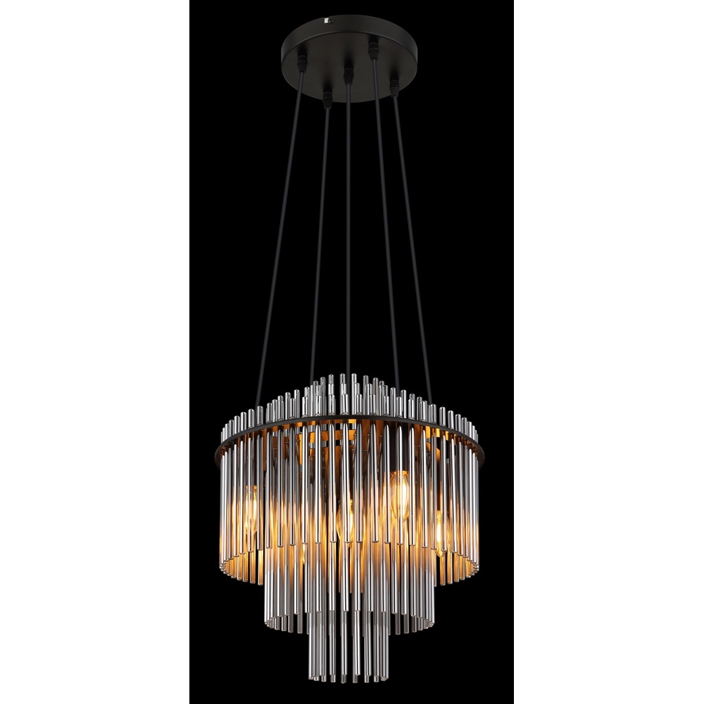 Lampe pendante Ø 40cm Gorley Noir avec tiges en verre fumé Globo 9007371515134