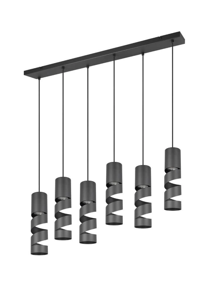 Lampe à suspension tube 6 lumières Stream noir Trio 4017807614022