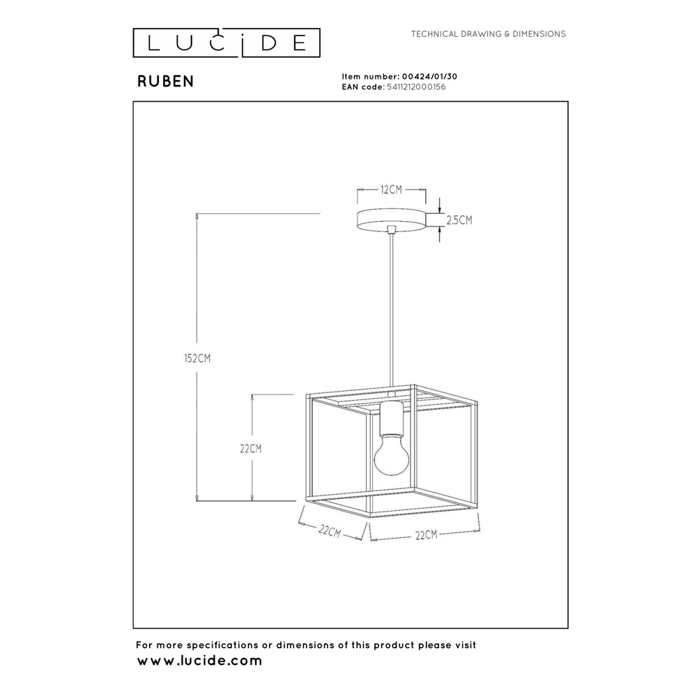 Lampe suspendue Ruben Noir Lucide 5411212000156