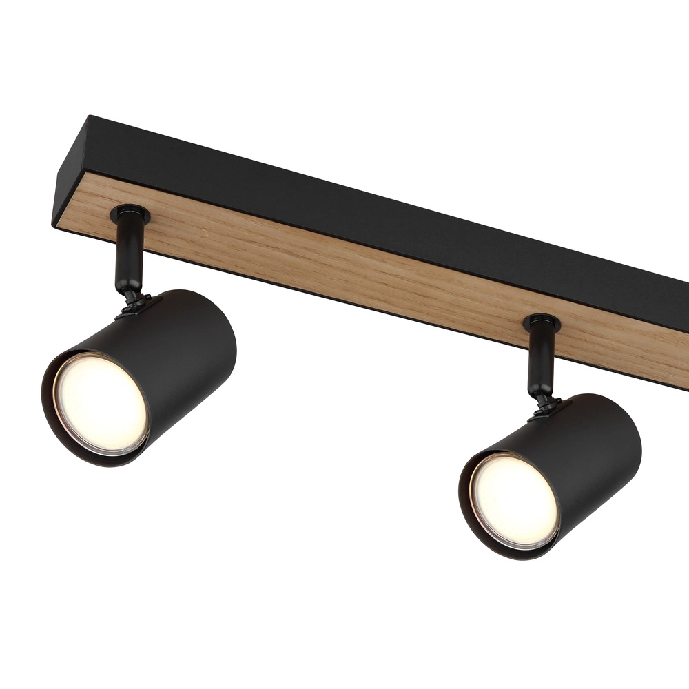 Lampe de plafond à 6 lumières Robby noir avec bois Globo 9007371432141