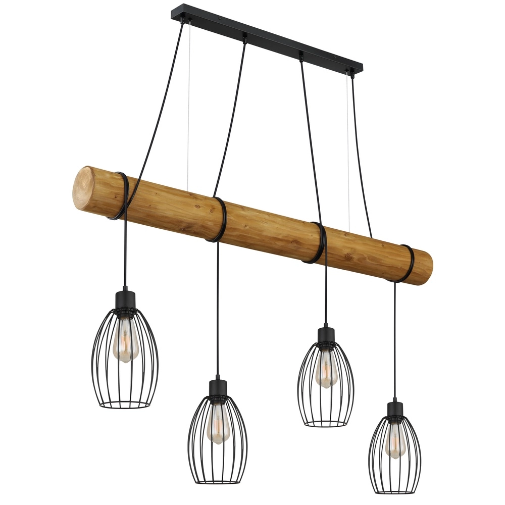 Lampe pendante de campagne Berti Bois 4-clair avec noir Globo 9007371583591
