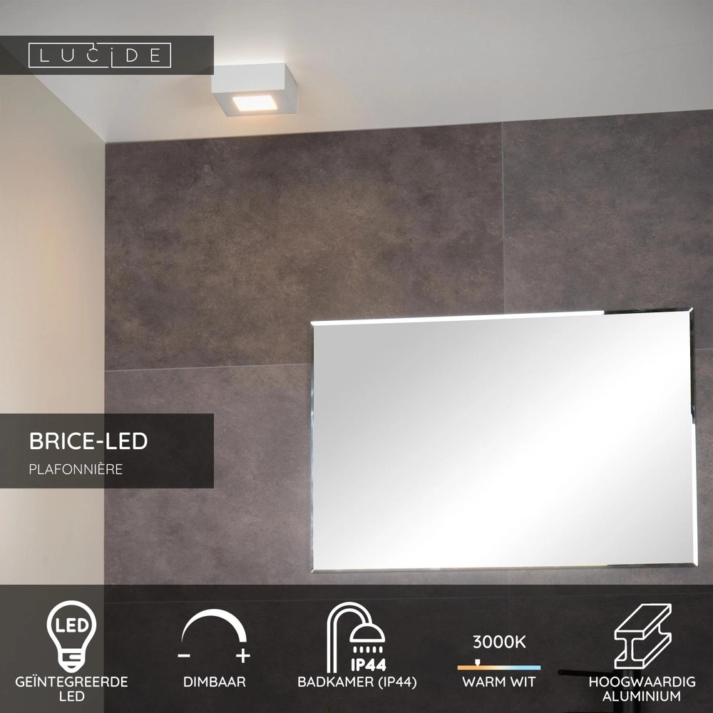 Éclairage de plafond Brice-Led 10,8 cm carrés blanc IP44 Lucide 5411212281326