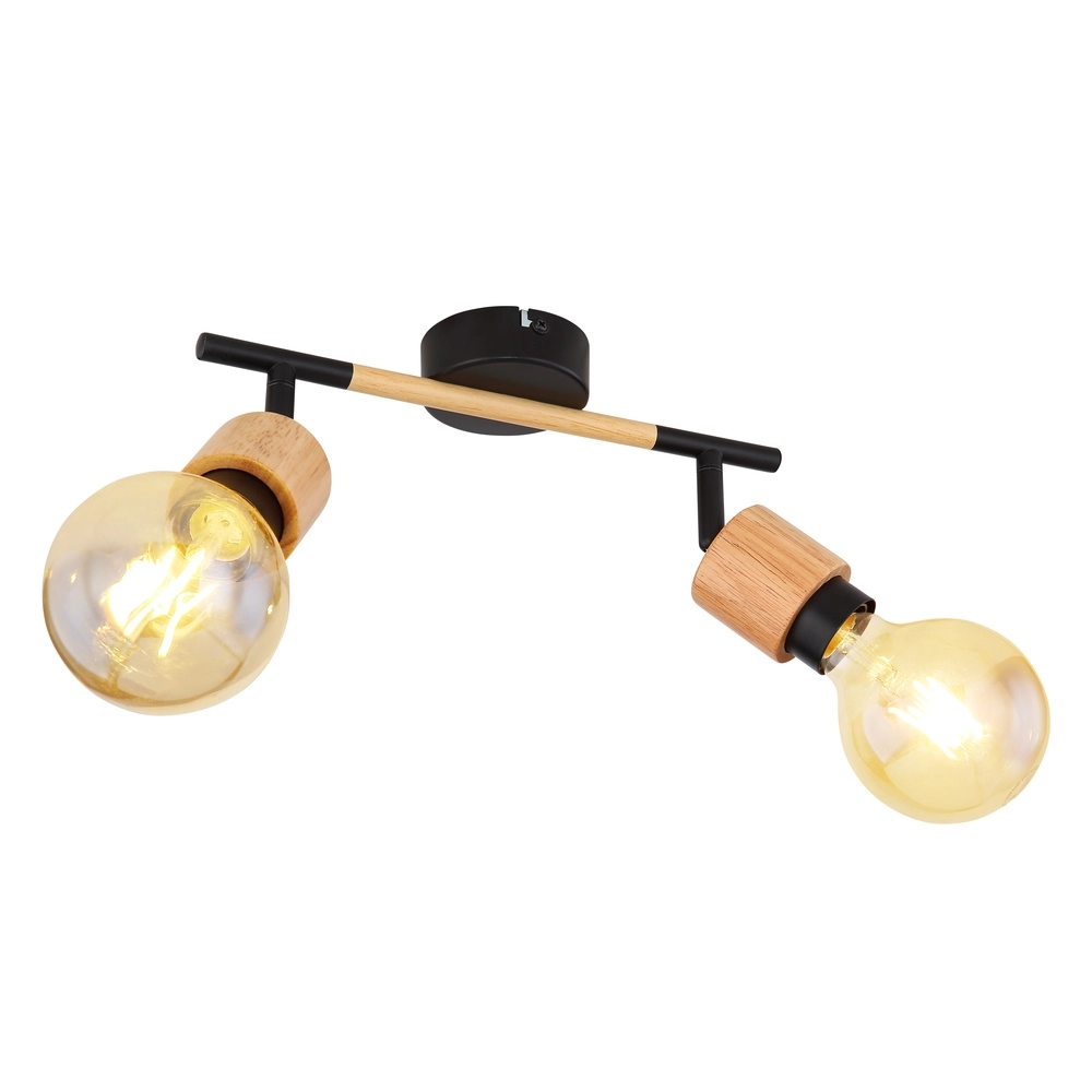 Lampe de plafond Jorna 2-noir clair avec bois
