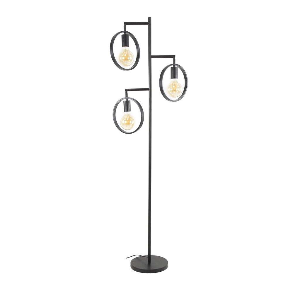 Lampe sur pied à 3 anneaux Ring noir - E27 Lyora 8716803511743