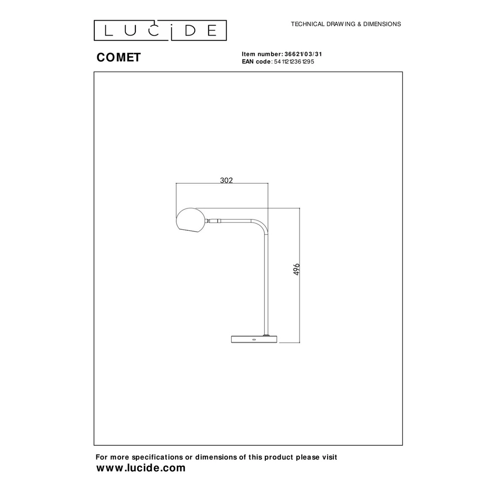 Lampe de bureau rechargeable Comet Blanc Lucide 5411212361295