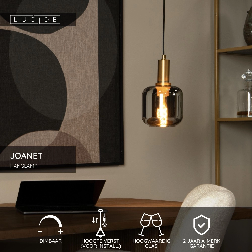 Lampe suspendue Joanet Ø 16 cm d’or avec verre fumé Lucide 5411212452641