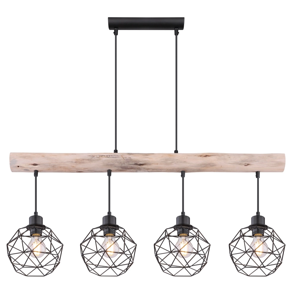 Lampe de table à manger à 4 lumières Theodor noir avec bois Globo 9007371400676