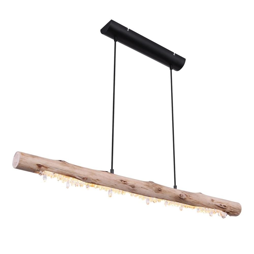 Lampe pendante de table à manger Felicitas noir avec bois