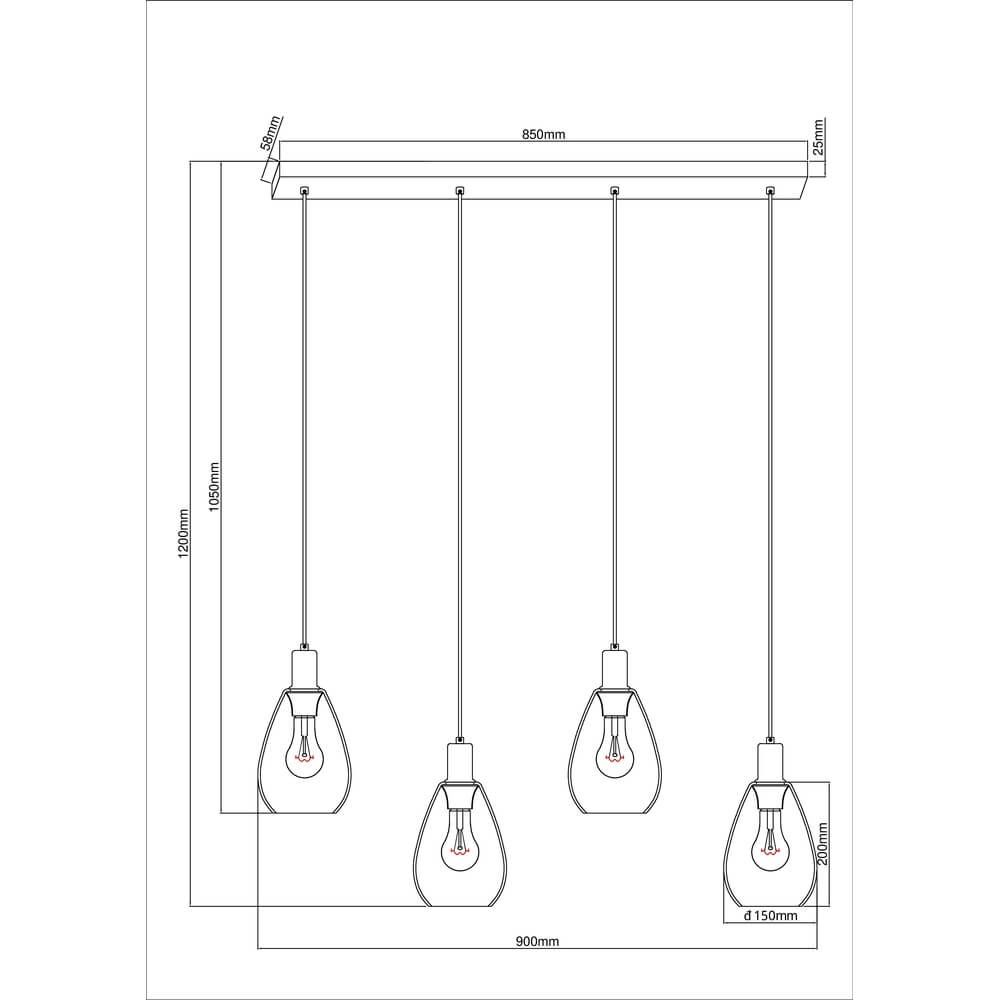 Suspension Fanni 4 lumières noir Globo 9007371436613