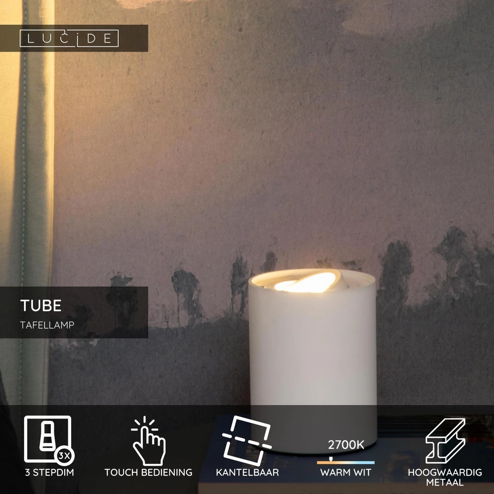 Lampe de table de conception Tube Blanc Lucide 5411212221650