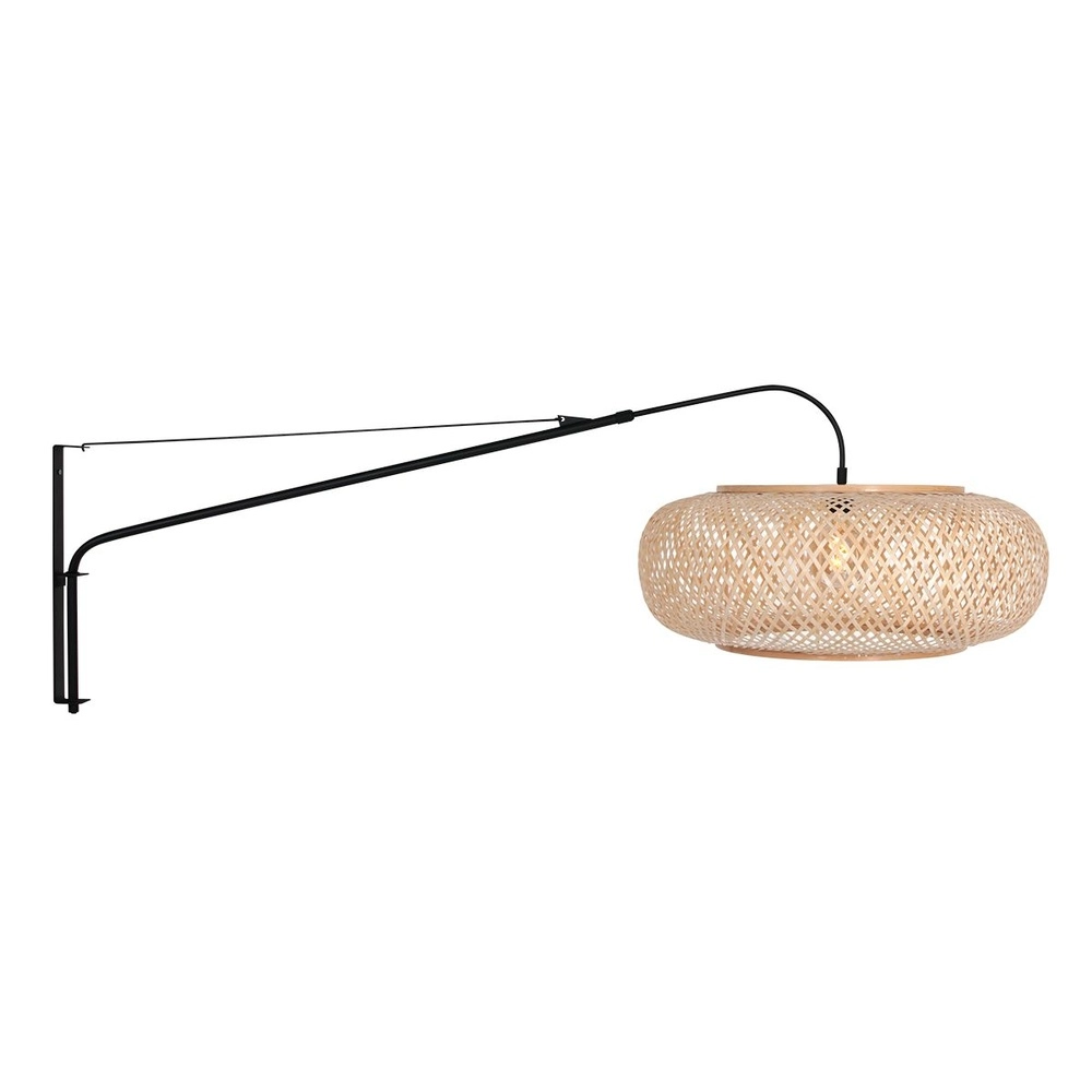 Applique murale Elegant Classy noir avec capuche en rotin