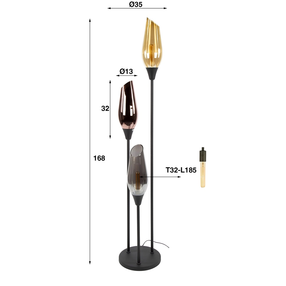 Lampe de pied en verre Cocoon 3x E27 - 168cm Lyora 8716803511866