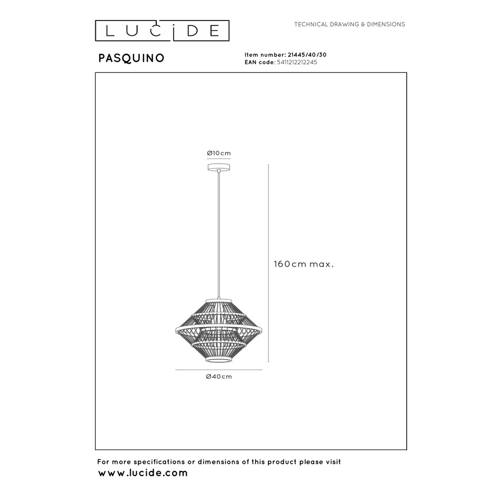 Lampe suspendue Pasquino Ø 40cm noir Lucide 5411212212245