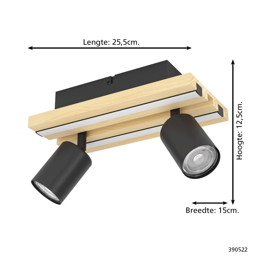 Double ceiling light Gesteira black with wood Stars of Light 9008606357888