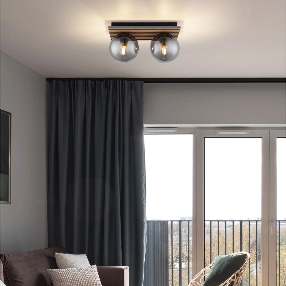 Lampe de plafond Parsons 2-noir clair avec bois Globo 9007371579099