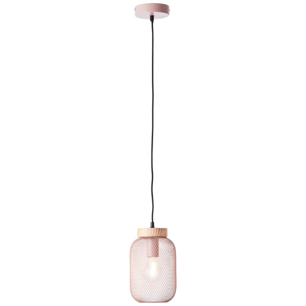 Lampe suspendue rose Giada avec du bois