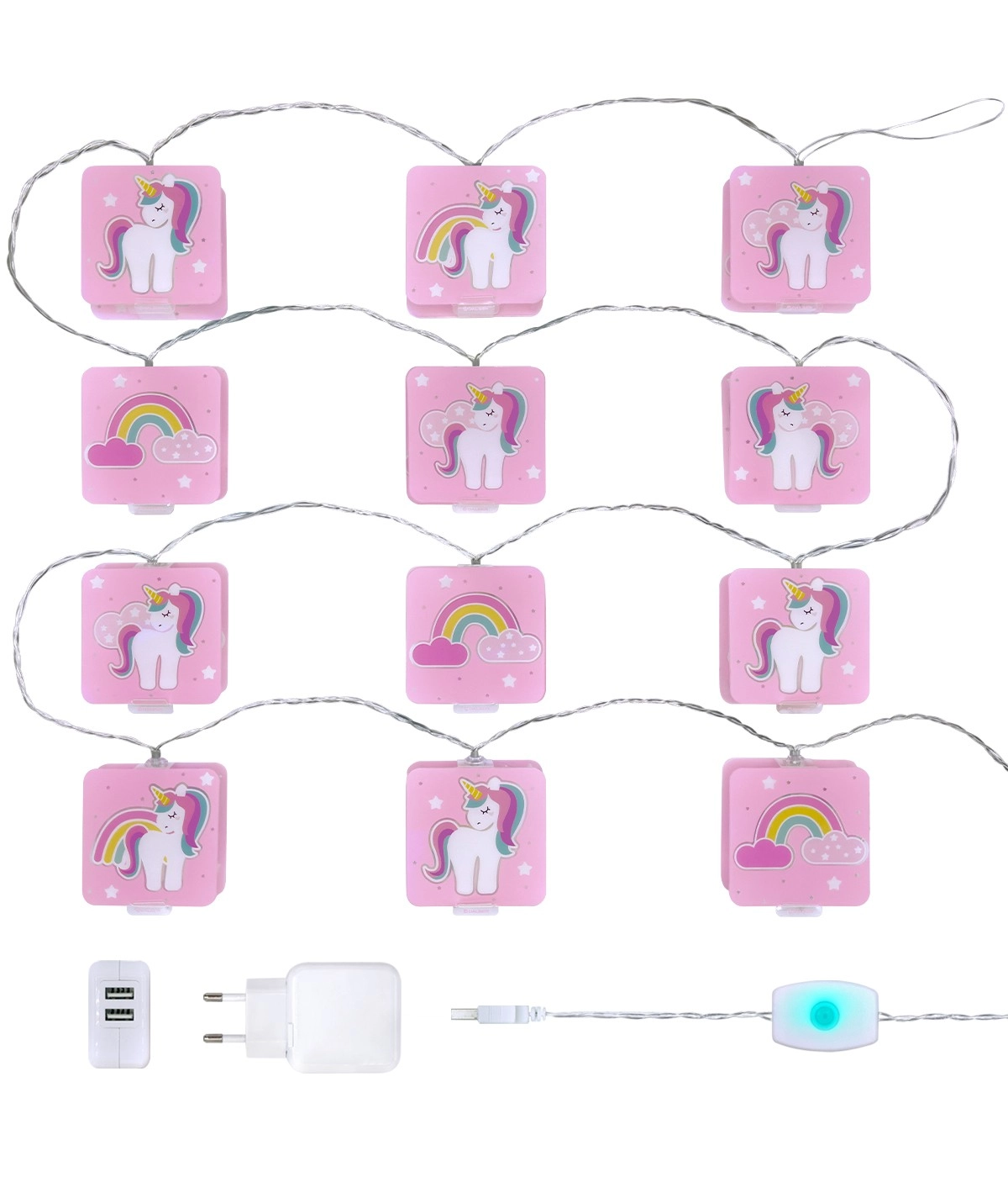 Guirlandes lumineuses Unicorns rose pour chambre d’enfant Dalber 8420406415956