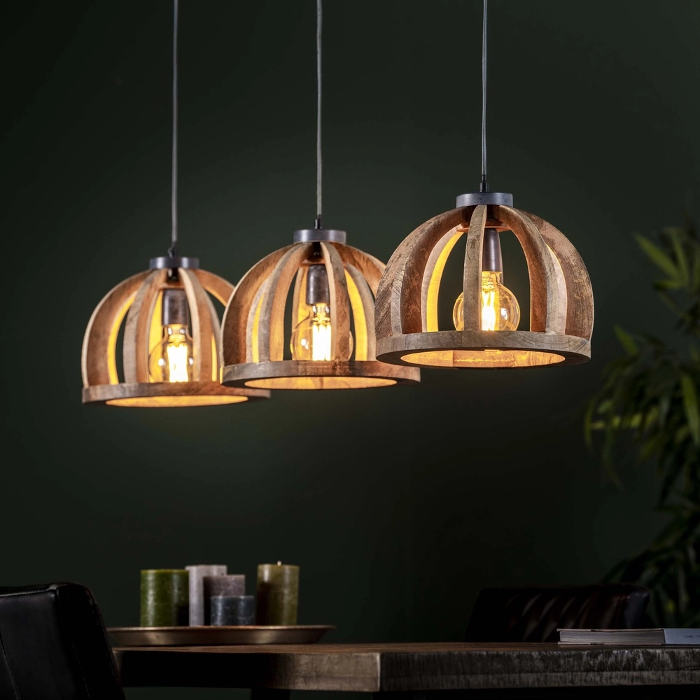 Lampe pendante en bois pour table à manger Orba 3x Ø 30cm