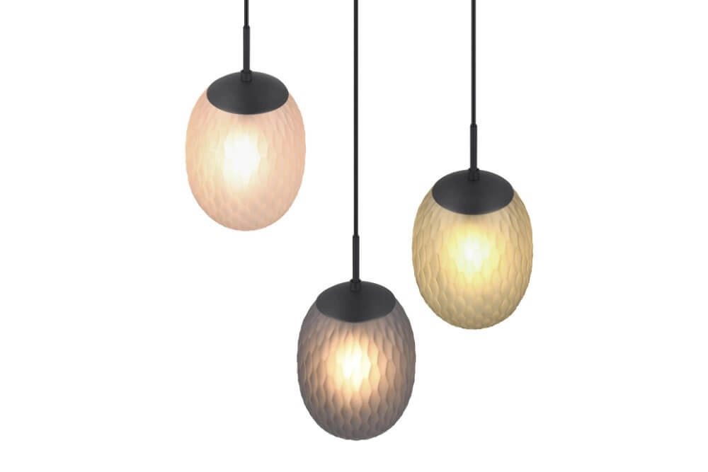 Lampe suspendue 3 lumières Facette avec verre coloré nervuré Trio 4017807616835