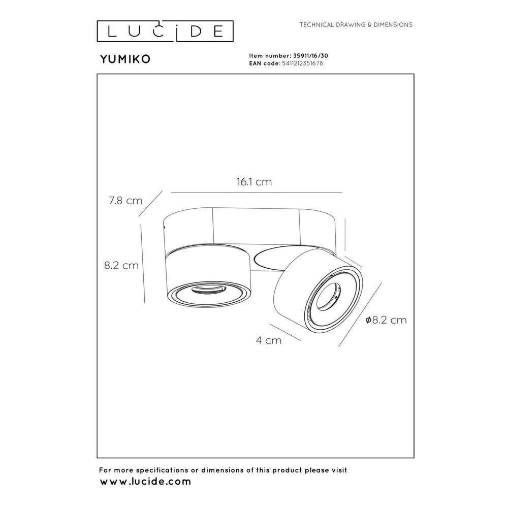Projecteur de plafond Yumiko Double Noir Lucide 5411212351678