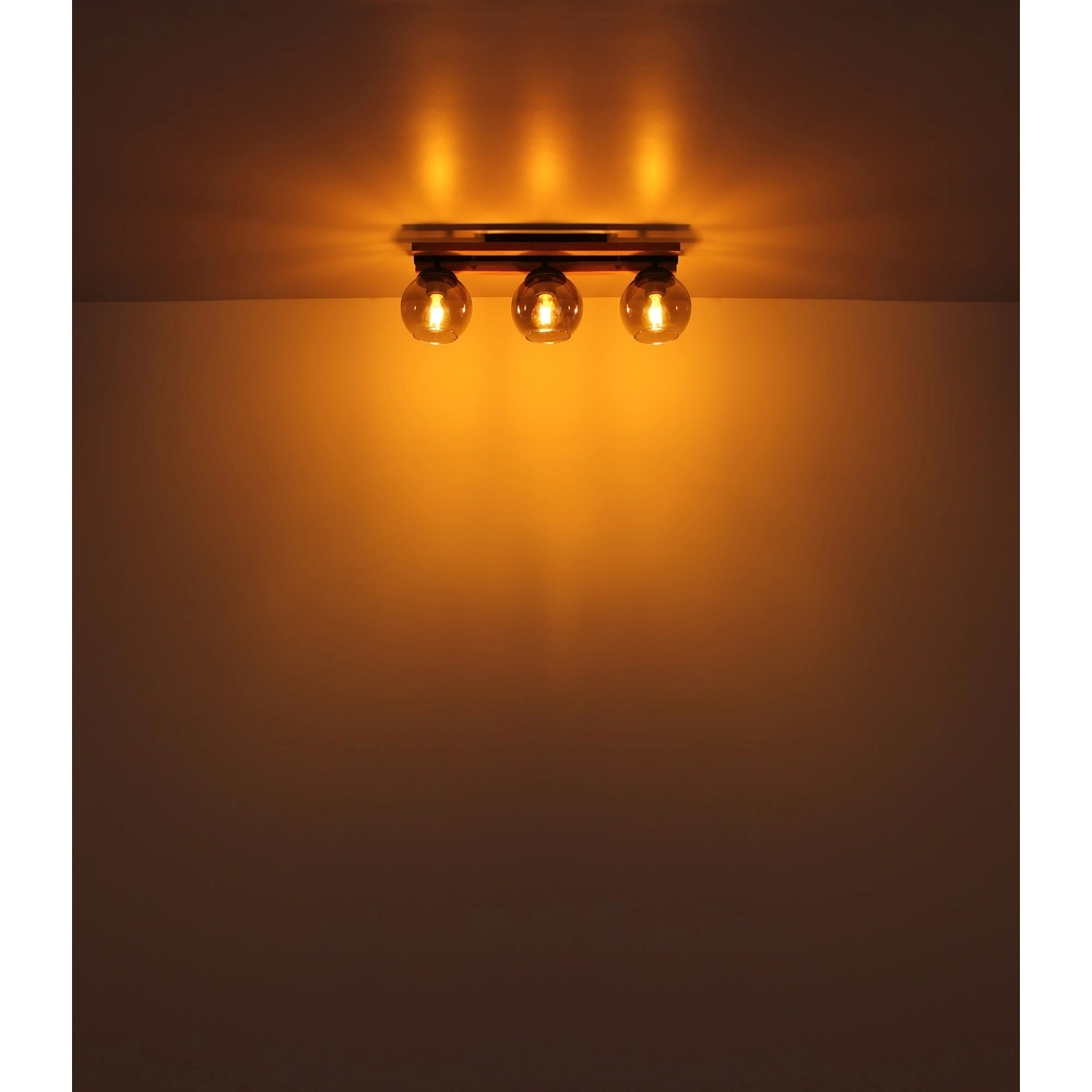 Lampe de plafond à 3 lumières Conni noir avec bois Globo 9007371448739