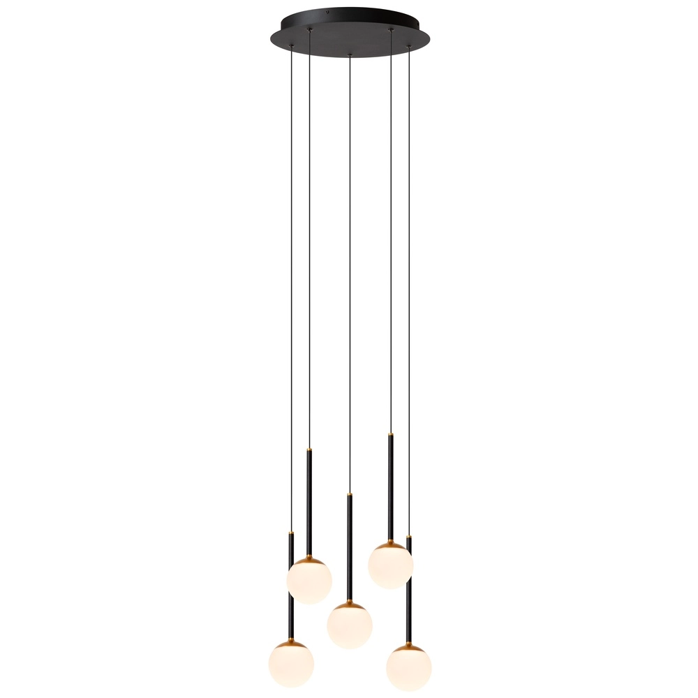 Lampe pendante de conception Calina 5 lumières avec sphères blanches