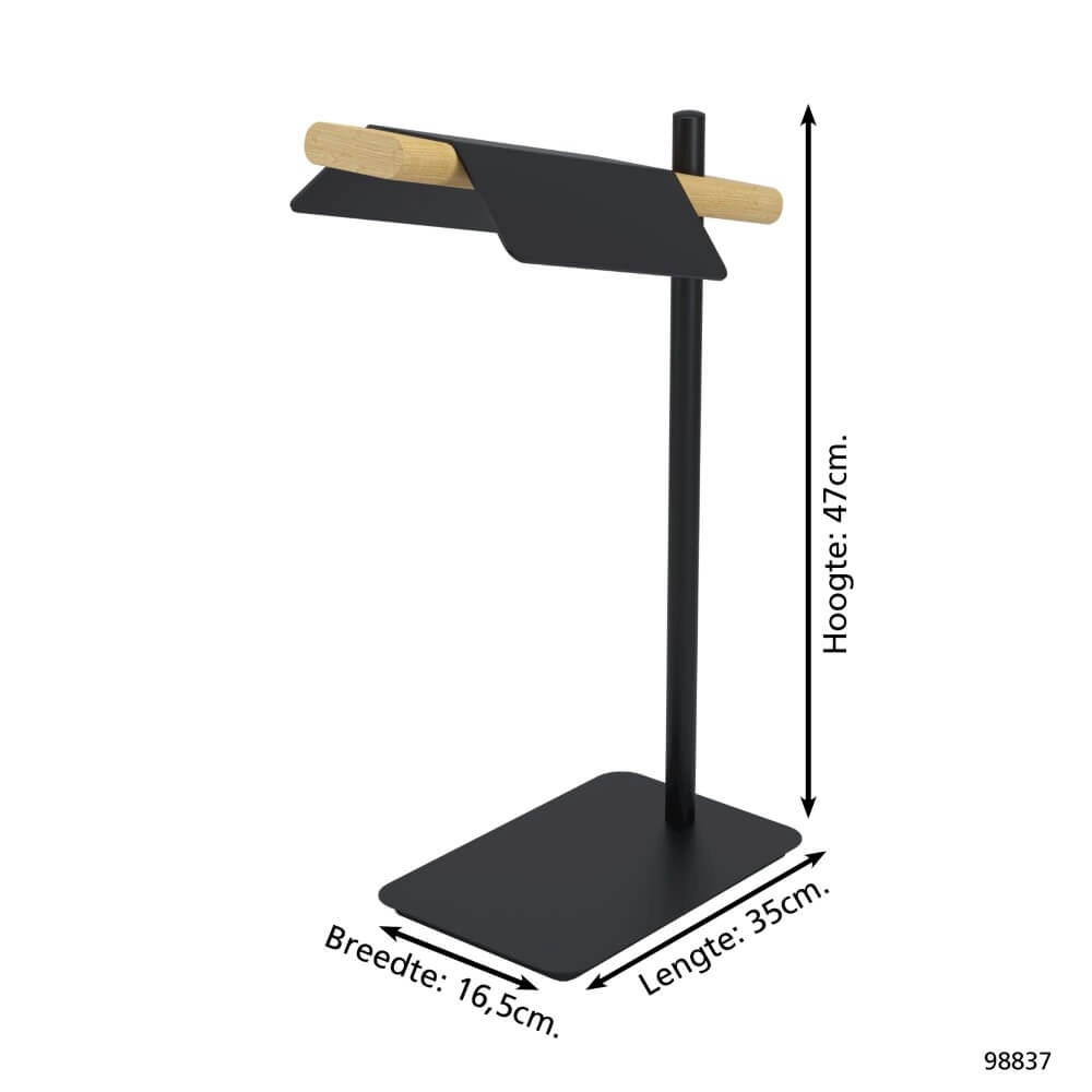 Lampe de bureau Ermua noir avec du bois Eglo 9002759988371