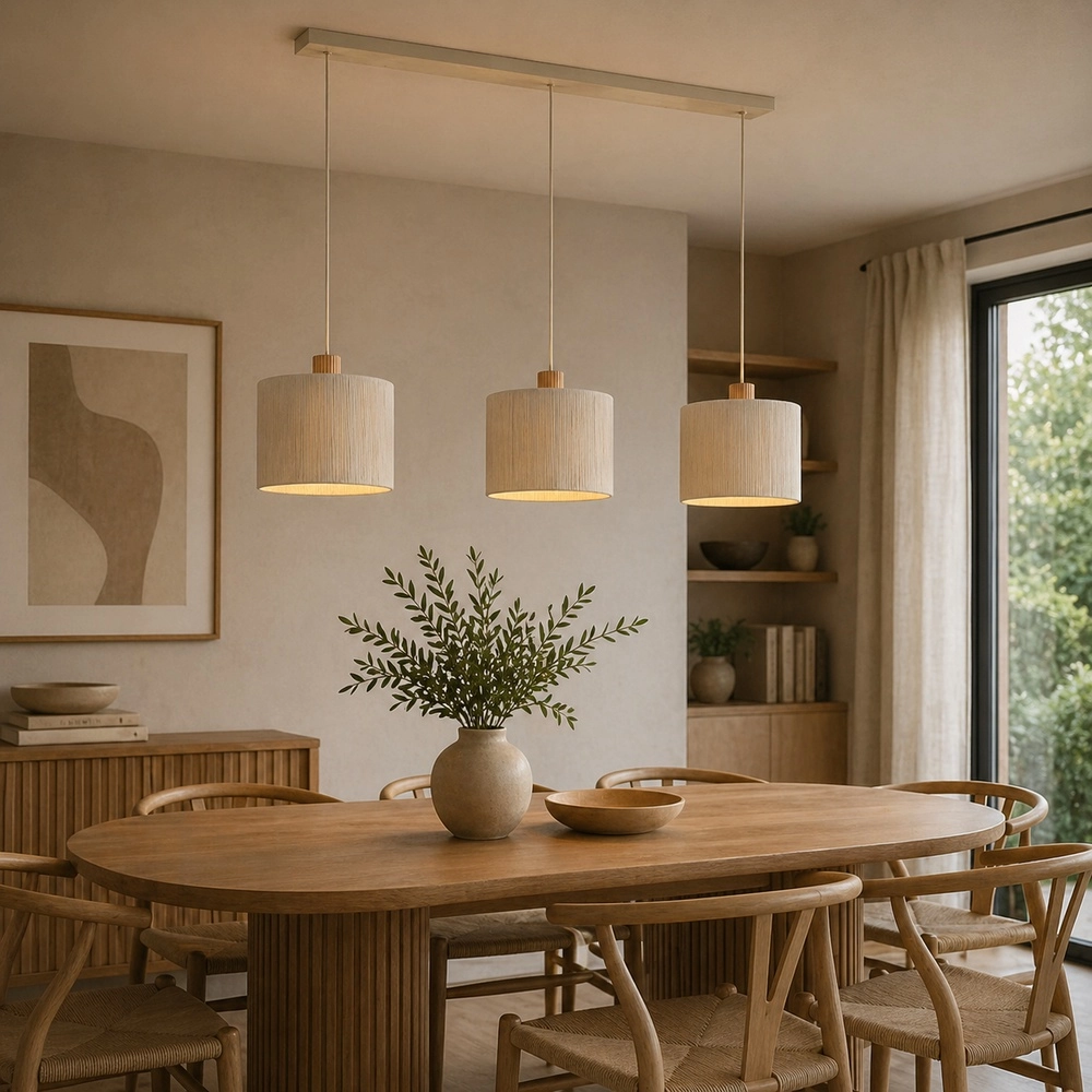 Lampe suspendue beige Arlo Avec des triples en bois Japandi Brilliant 4004353477102