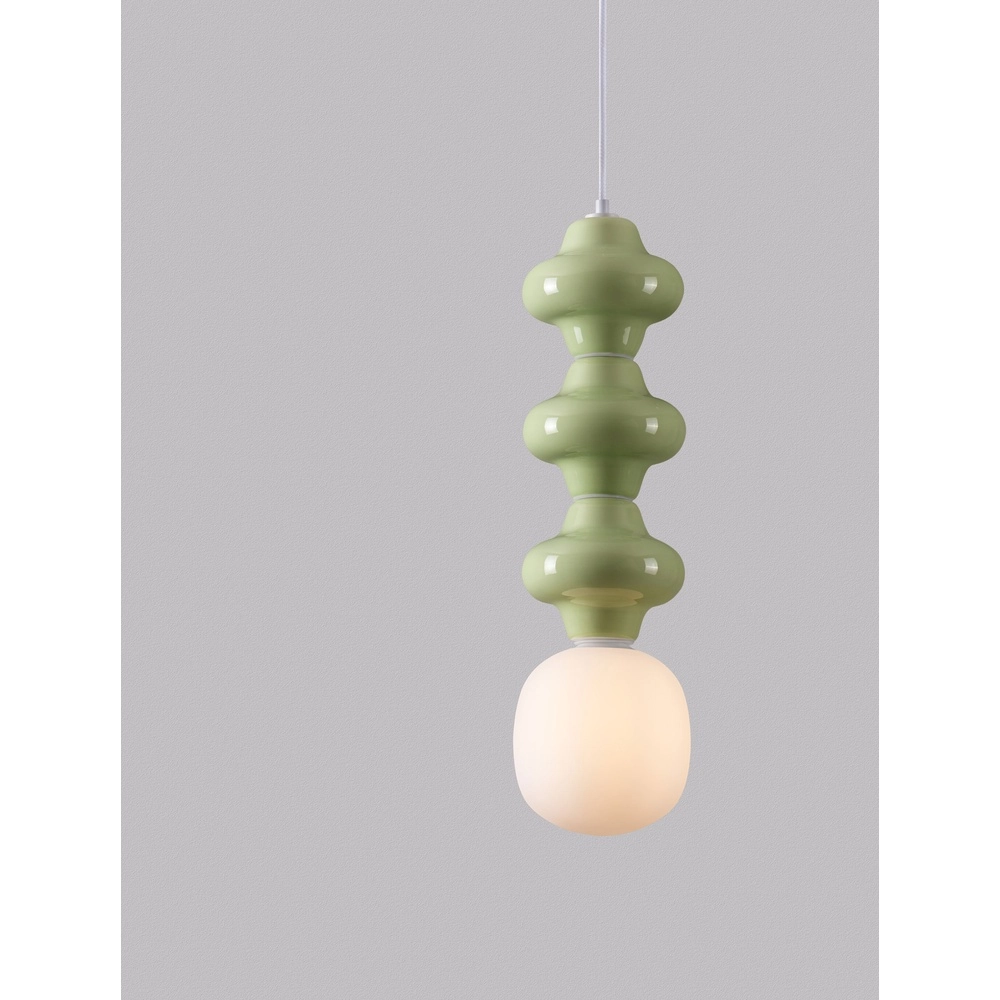 Suspension Clio L Céramique vert clair avec verre blanc