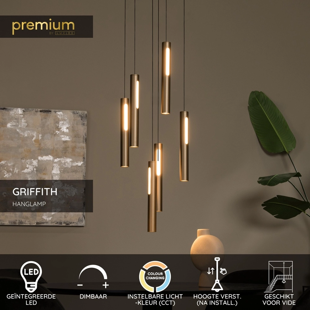 Lampe pendante de conception Griffith Bronze à 6 lumières Premium by Lucide 5411212241948