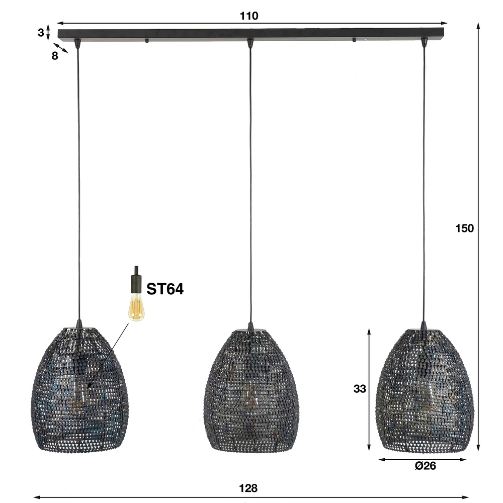 Lampe suspendue à l’échelle Armor 3x Ø 26cm Lyora 8716803512870