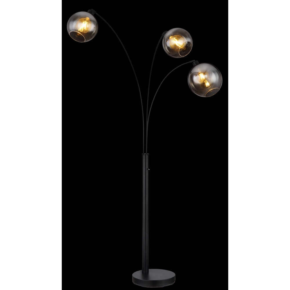 Lampadaire noir Newcastle Sphère Smoke Glass 3 lumières Globo 9007371449798