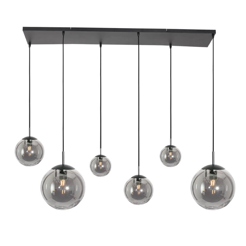 Lampe suspendue en verre à 6 lumières Bolique noir avec verre fumé